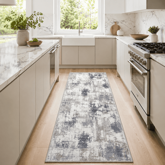 GENIMO 2'x7' Runner Rug, Washable Non Slip Soft Abstract Hallway Runner for Kitchen Entryway Laundry Room, Dusty Blue