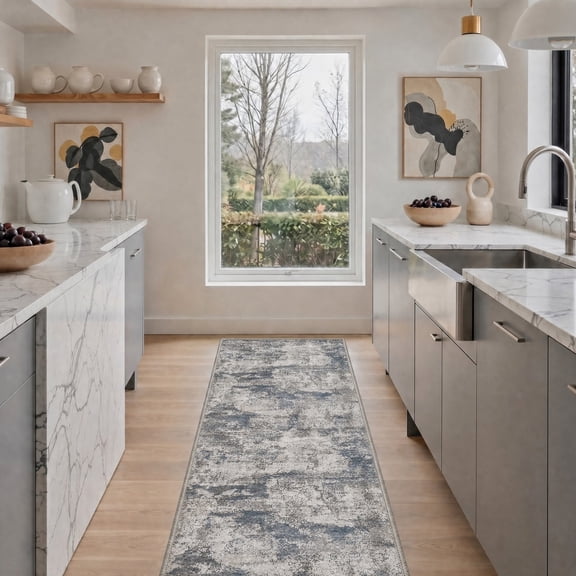 GENIMO 2'x7' Runner Rug, Washable Non Slip Soft Abstract Hallway Runner for Kitchen Entryway Laundry Room, Weathered Gray