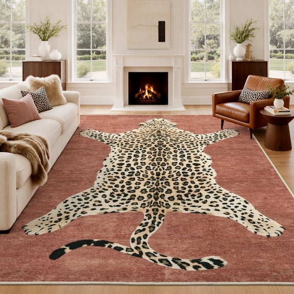 GENIMO 5'x7' Area Rug for Living Room, Washable Non Slip Soft Animal Print Rug for Bedroom Dining Room Home Office, Dusty Rose