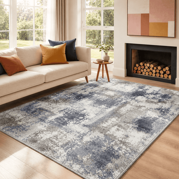 GENIMO 5'x7' Area Rug for Living Room, Washable Non Slip Soft Abstract Rug for Bedroom Dining Room Home Office, Dusty Blue