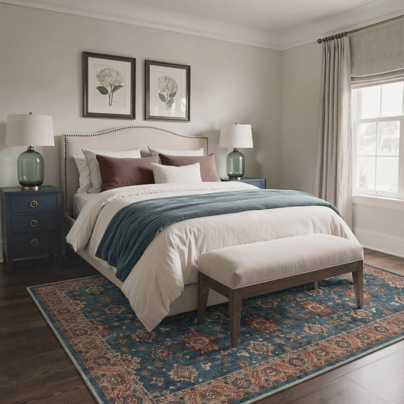 GENIMO 5'x7' Area Rug for Living Room, Washable Non Slip Soft Persian Rug for Bedroom Dining Room Home Office, Dusty Blue