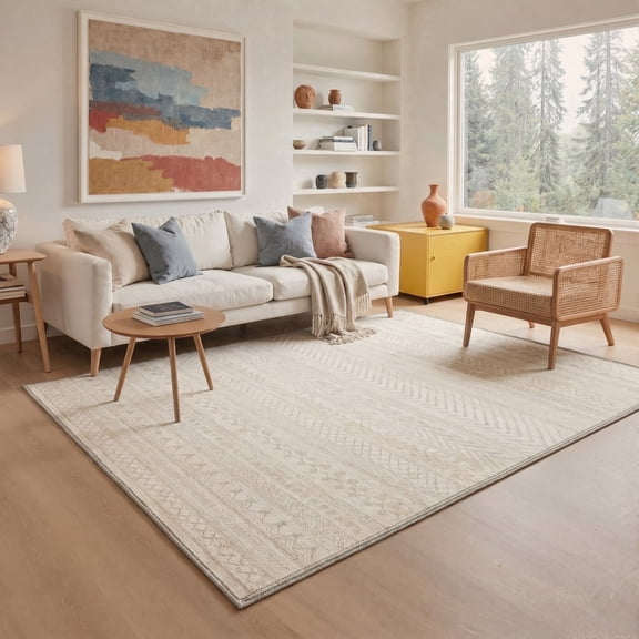 GENIMO 5'x7' Area Rug for Living Room, Washable Non Slip Soft Boho Rug for Bedroom Dining Room Home Office, Cream Beige