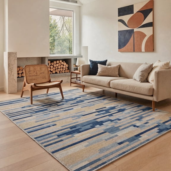 GENIMO 5'x7' Area Rug for Living Room, Washable Non Slip Soft Modern Rug for Bedroom Dining Room Home Office, Sand Blue