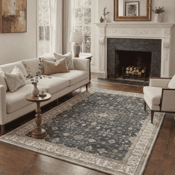 GENIMO 5'x7' Area Rug for Living Room, Washable Non Slip Soft Persian Rug for Bedroom Dining Room Home Office, Slate Grey