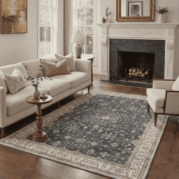 GENIMO 5'x7' Area Rug for Living Room, Washable Non Slip Soft Persian Rug for Bedroom Dining Room Home Office, Slate Grey