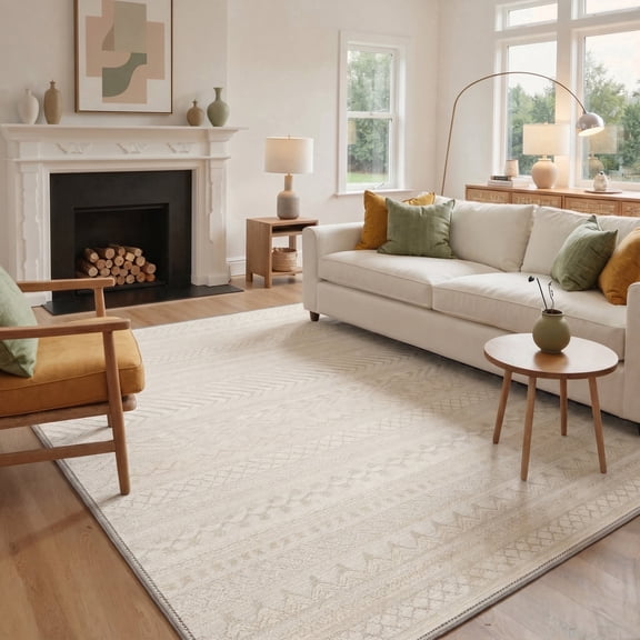 GENIMO 8'x10' Area Rug for Living Room, Washable Non Slip Soft Boho Rug for Bedroom Dining Room Home Office, Cream Beige