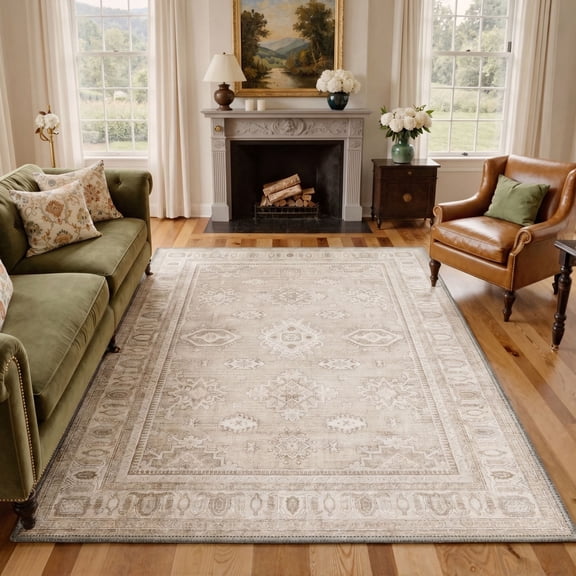 GENIMO 8'x10' Area Rug for Living Room, Washable Non Slip Soft Persian Rug for Bedroom Dining Room Home Office, Dusty Beige