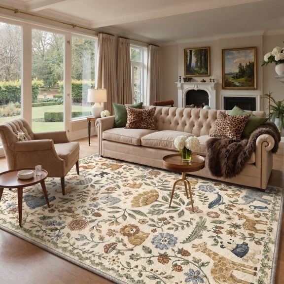 GENIMO 8'x10' Area Rug for Living Room, Washable Non Slip Soft Kids Rug for Bedroom Dining Room Home Office, Warm Beige
