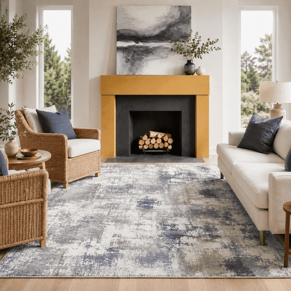 GENIMO 8'x10' Area Rug for Living Room, Washable Non Slip Soft Abstract Rug for Bedroom Dining Room Home Office, Dusty Blue