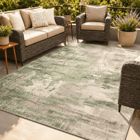 GENIMO 8'x10' Area Rug for Living Room, Washable Non Slip Soft Abstract Rug for Bedroom Dining Room Home Office, Dusty Sage