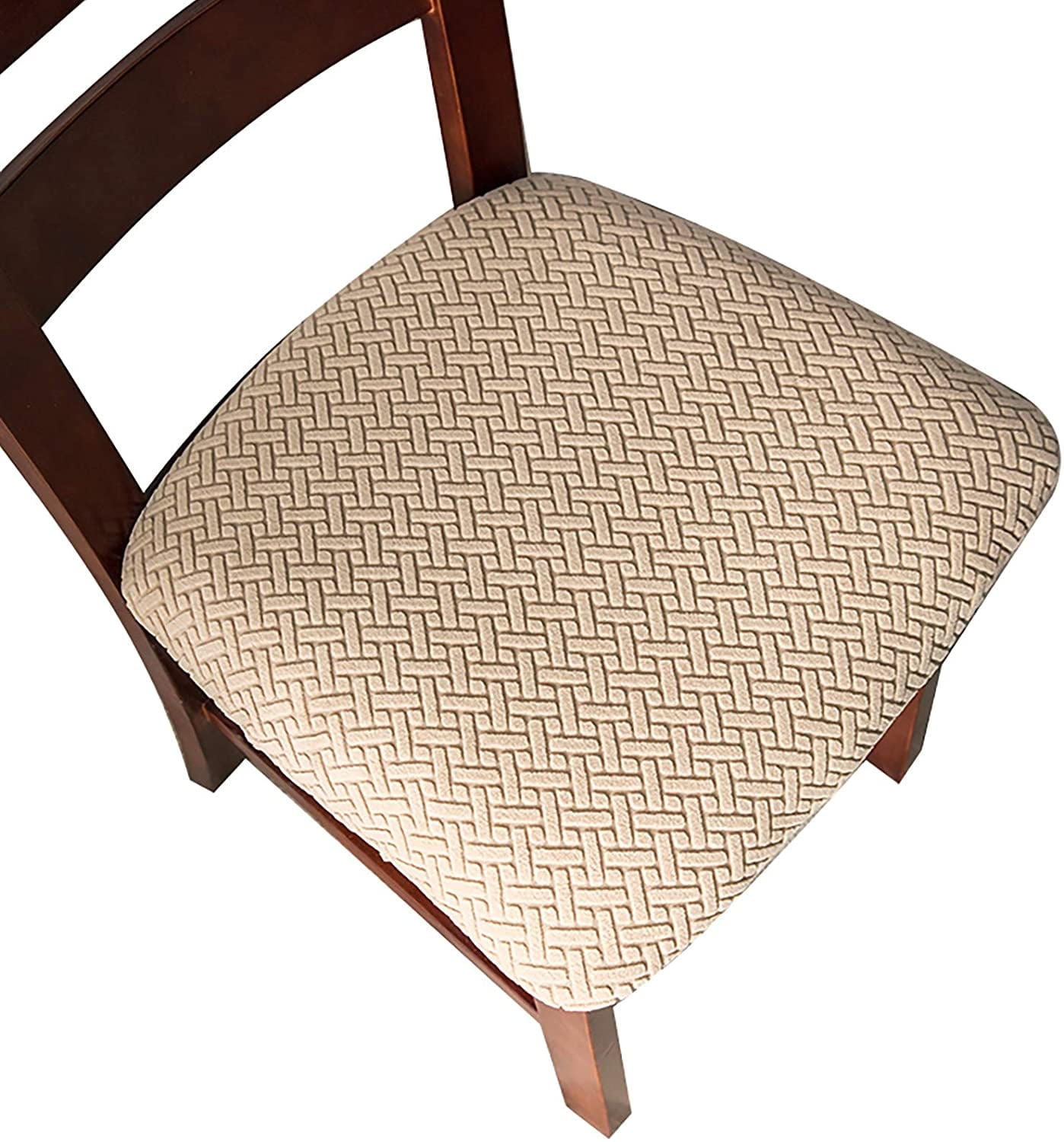 Khaki Rhombic Jacquard Dining Chair Seat Covers, Set of 4