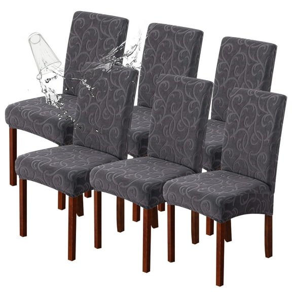 Genina Waterproof Dining Room Chair Covers Stretch Parsons Chair Slipcovers for Dining Room Kitchen Chair Protector Cover, Removable, Washable (6, Flower Pattern-Dark Gray)