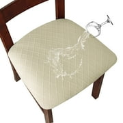 Genina Waterproof Seat Covers for Dining Room Jacquard Chairs Covers Removable Dining Kitchen Chair CoverSet of 2,Beige