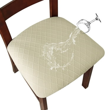 Genina Waterproof Seat Covers for Dining Room Jacquard Chairs Covers Removable Dining Kitchen Chair Cover(Set of 4,Beige)