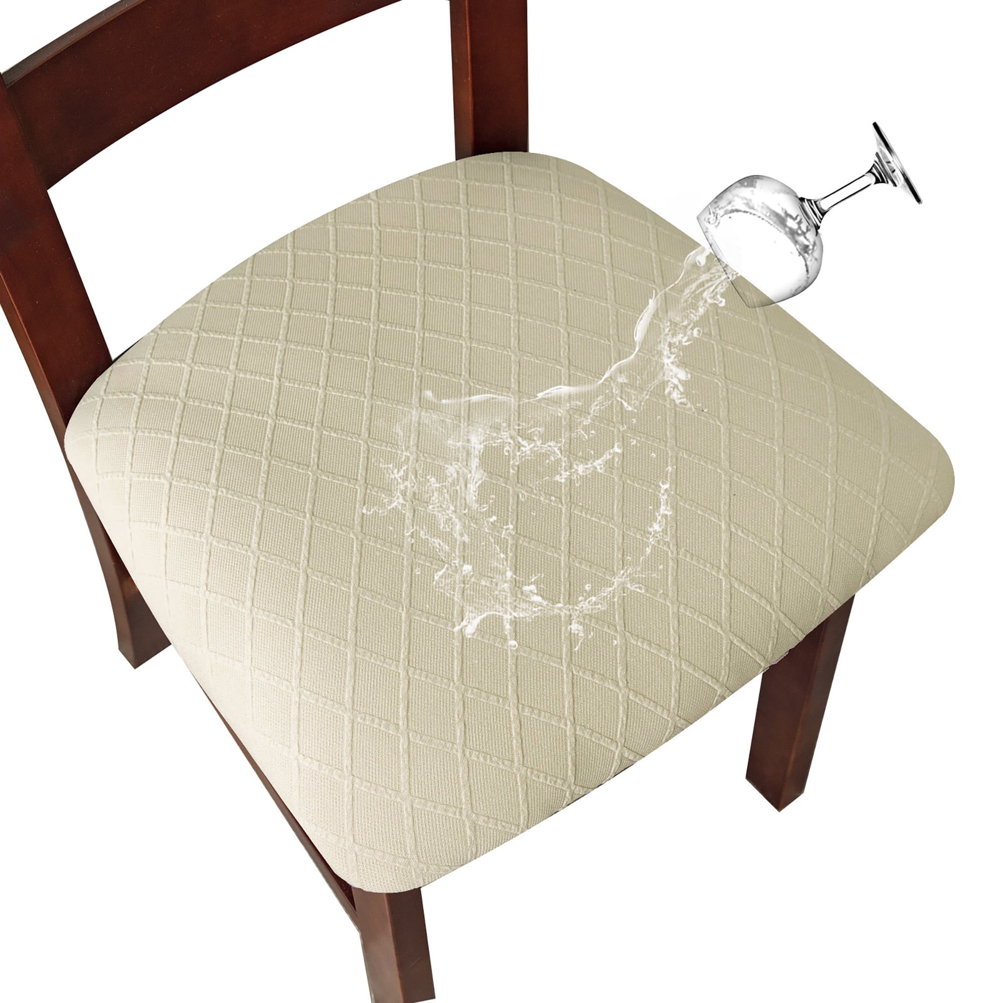 Beige Waterproof Jacquard Dining Chair Covers, Set of 6