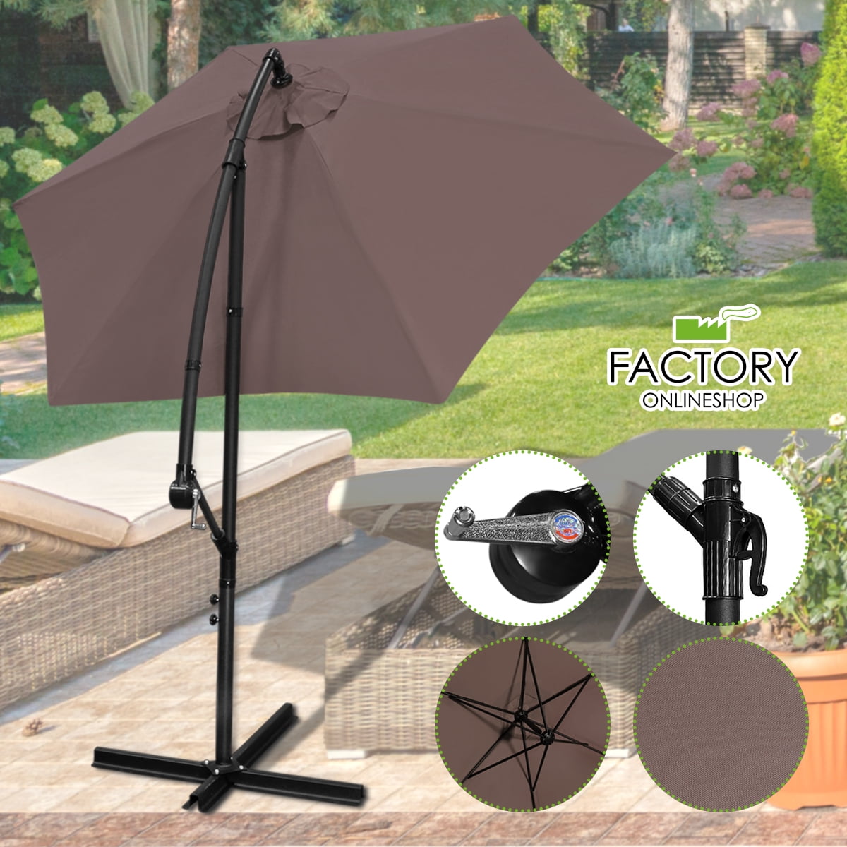 Geniqua 10FT Outdoor Umbrella Patio Offset Market Terrace Cantilever