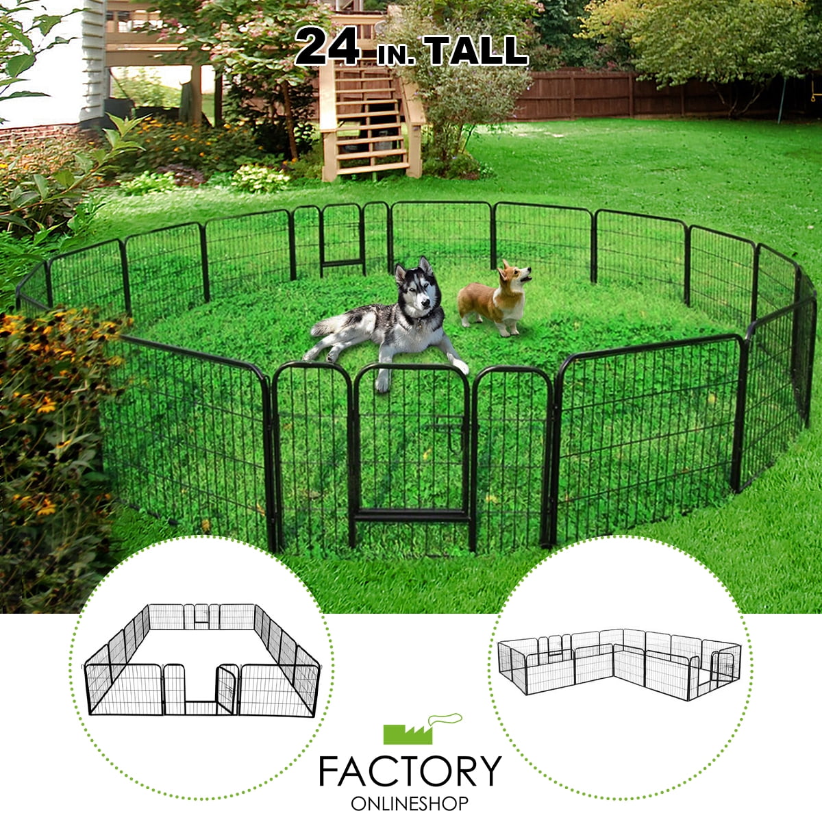 Geniqua 2x 8-Panels 24" Tall Folding HeavyDuty Metal Dog Playpen Exercise Fence Kennel