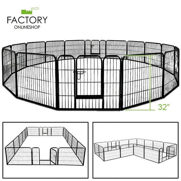 Geniqua 2x Heavy Duty Metal 32" Tall Dog Pet Playpen Folding Yard Fence Cage 8-Panels