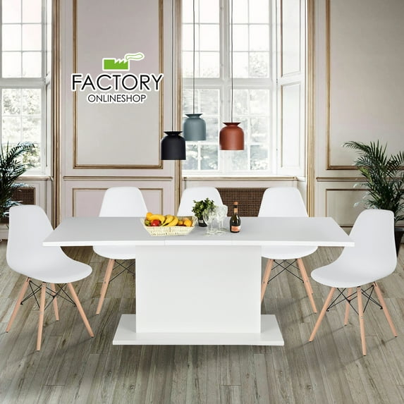 Geniqua Extendable Dining Table 4-8P Seat Kitchen Home Room Desk Furniture White Top