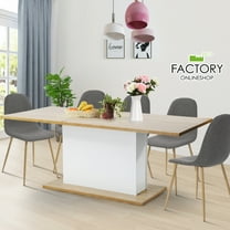 Geniqua Extendable Dining Table Island For 4-8P Beech Wood Top Wooden Oak White Stylish