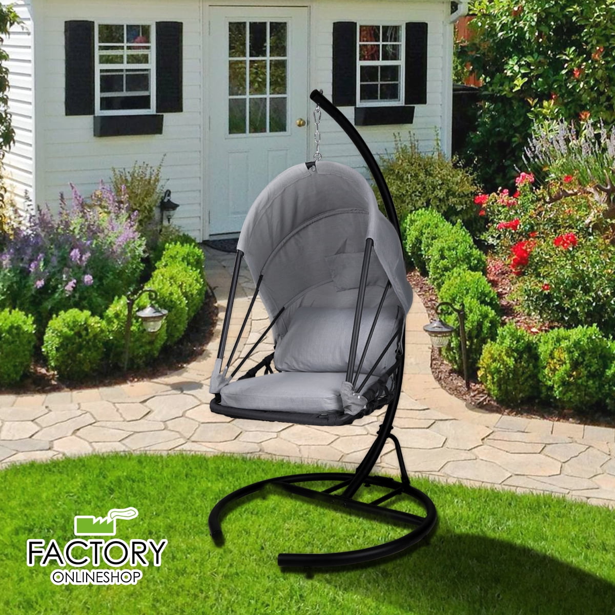 Geniqua Foldable Hanging Egg Chair Outdoor Patio Hammock Swing Cushion