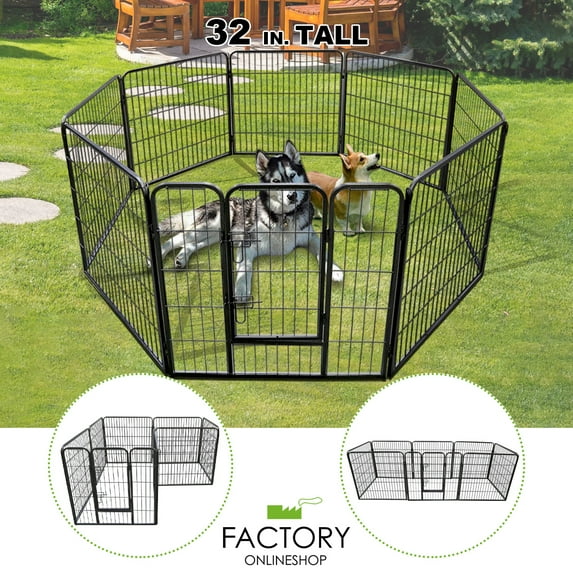 Geniqua Heavy Duty Metal 32" Tall Dog Pet Playpen Folding Yard Fence Cage 8-Panels