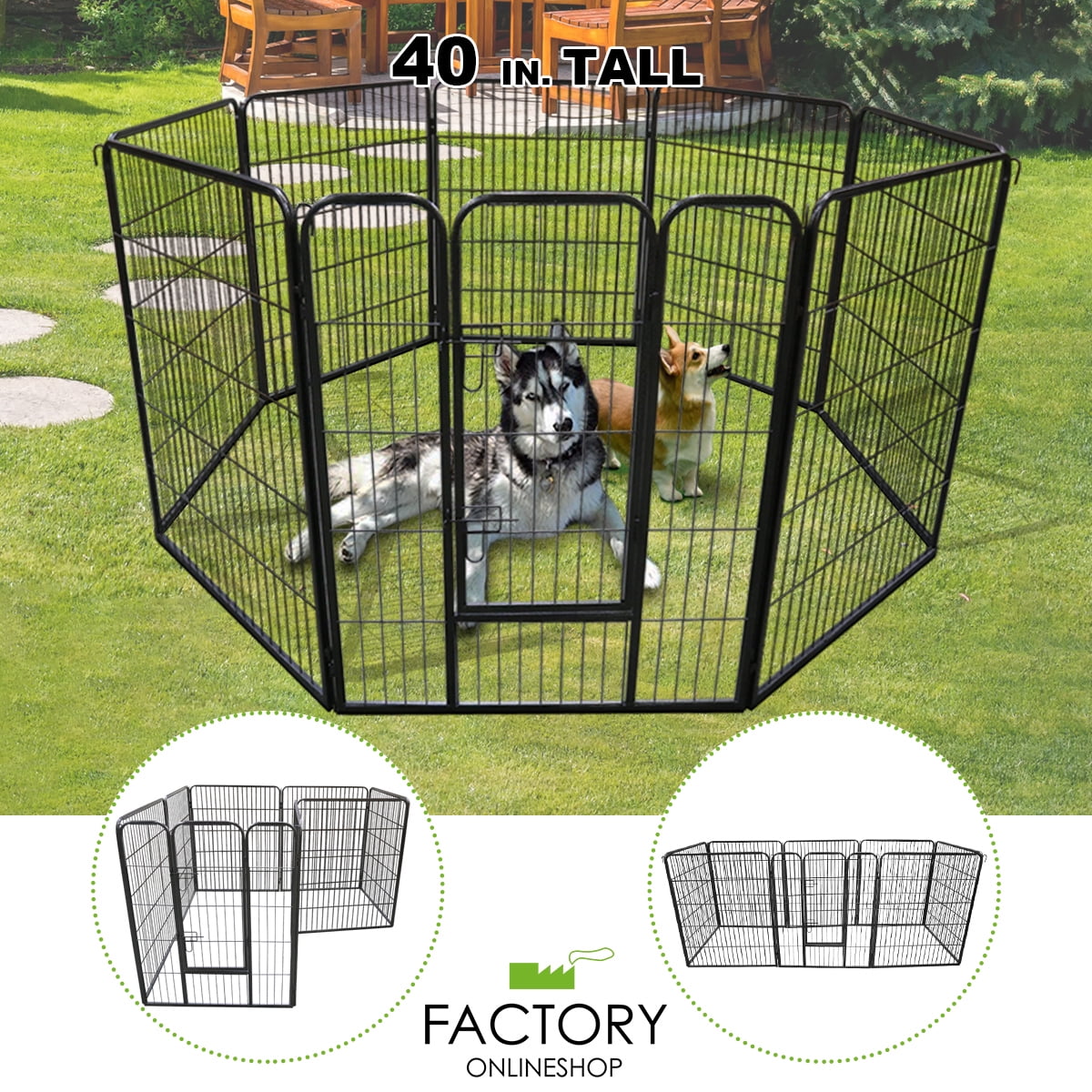 Geniqua Heavy Duty Metal 40" Pet Dog Playpen Folding Exercise Fence Cage 8-Panels