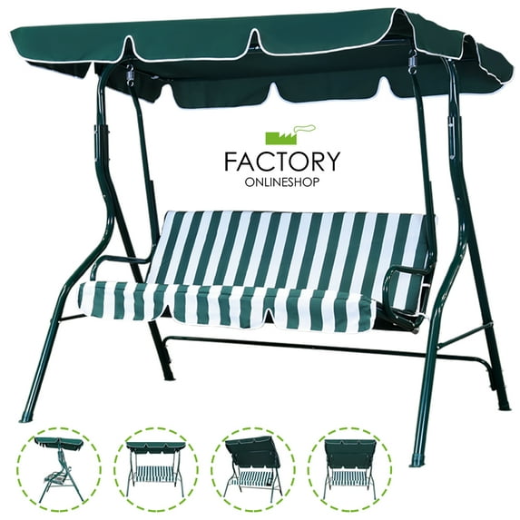 Geniqua Outdoor Canopy Swing Patio Chair Lounge 3-Person Seats Hammock Porch Steel Bench