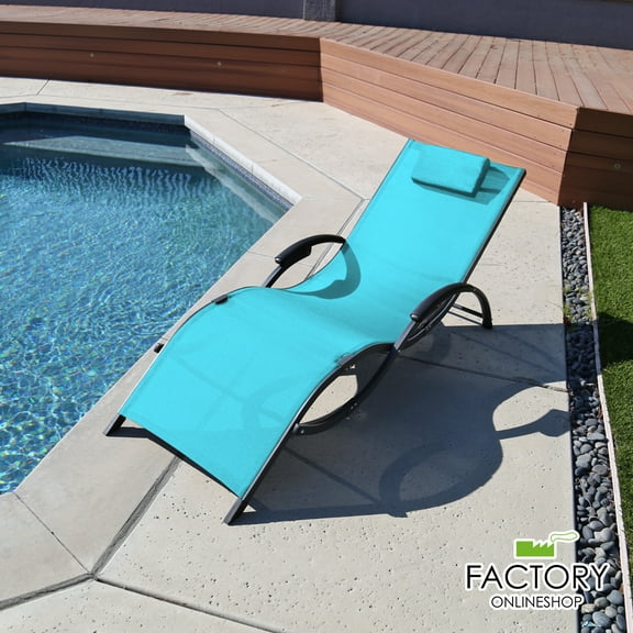 Geniqua Patio Sunbed Beach Pool Lounger Outdoor Folding Chair Garden Porch Chaise Blue