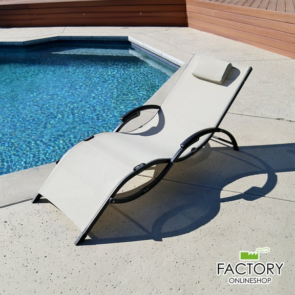 Geniqua Patio Sunbed Beach Pool Lounger Outdoor Folding Chair Garden Porch Chaise White