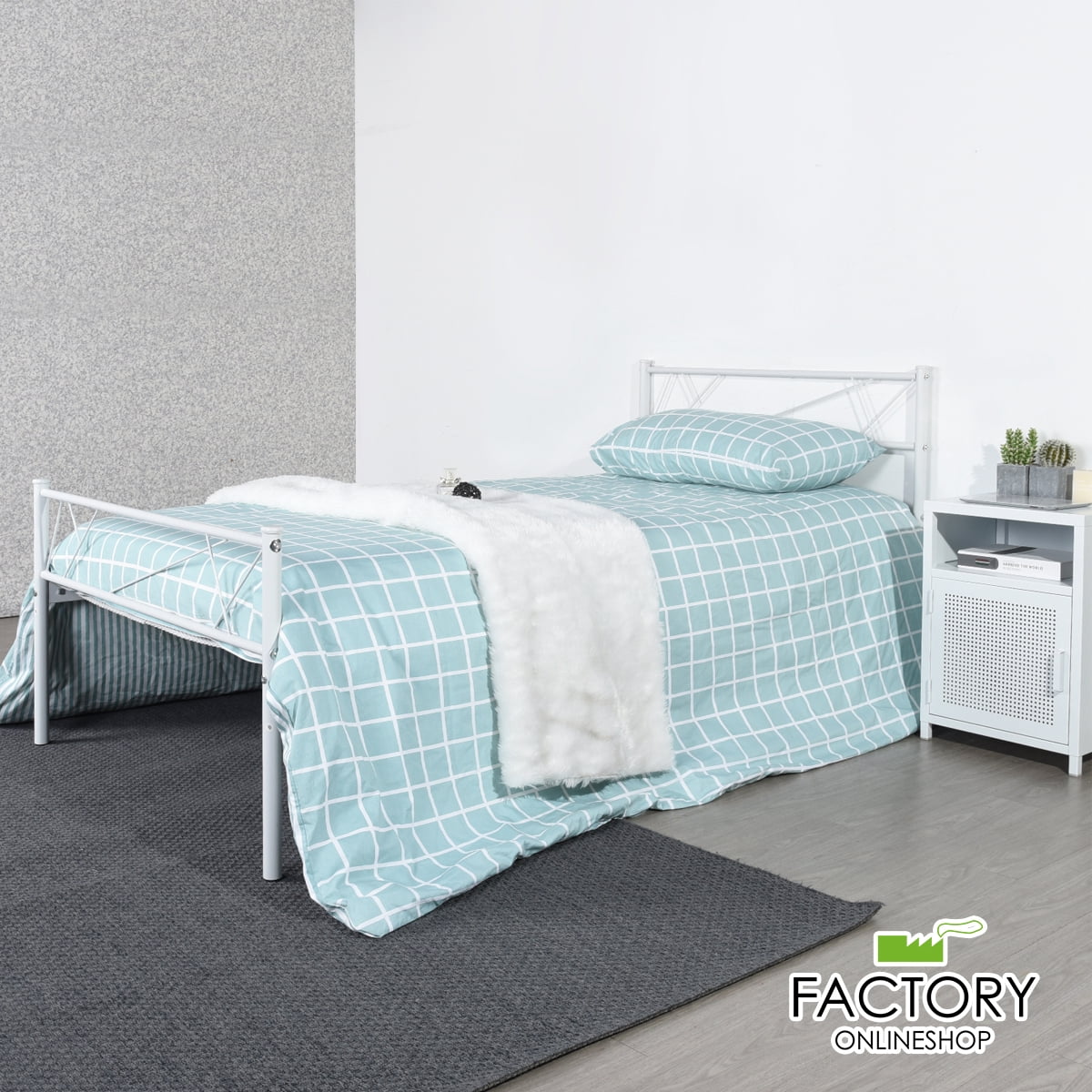 Geniqua Twin Size Bed Frame Steel White Foundation Classic Headboard Footboard Foundation Tool Free No Box Spring Needed