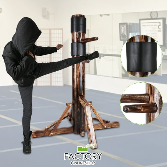 Geniqua Walnut Tripod Wing Chun Wood Martial Arts Training Target Base Dummy Ip Man Dark Brown