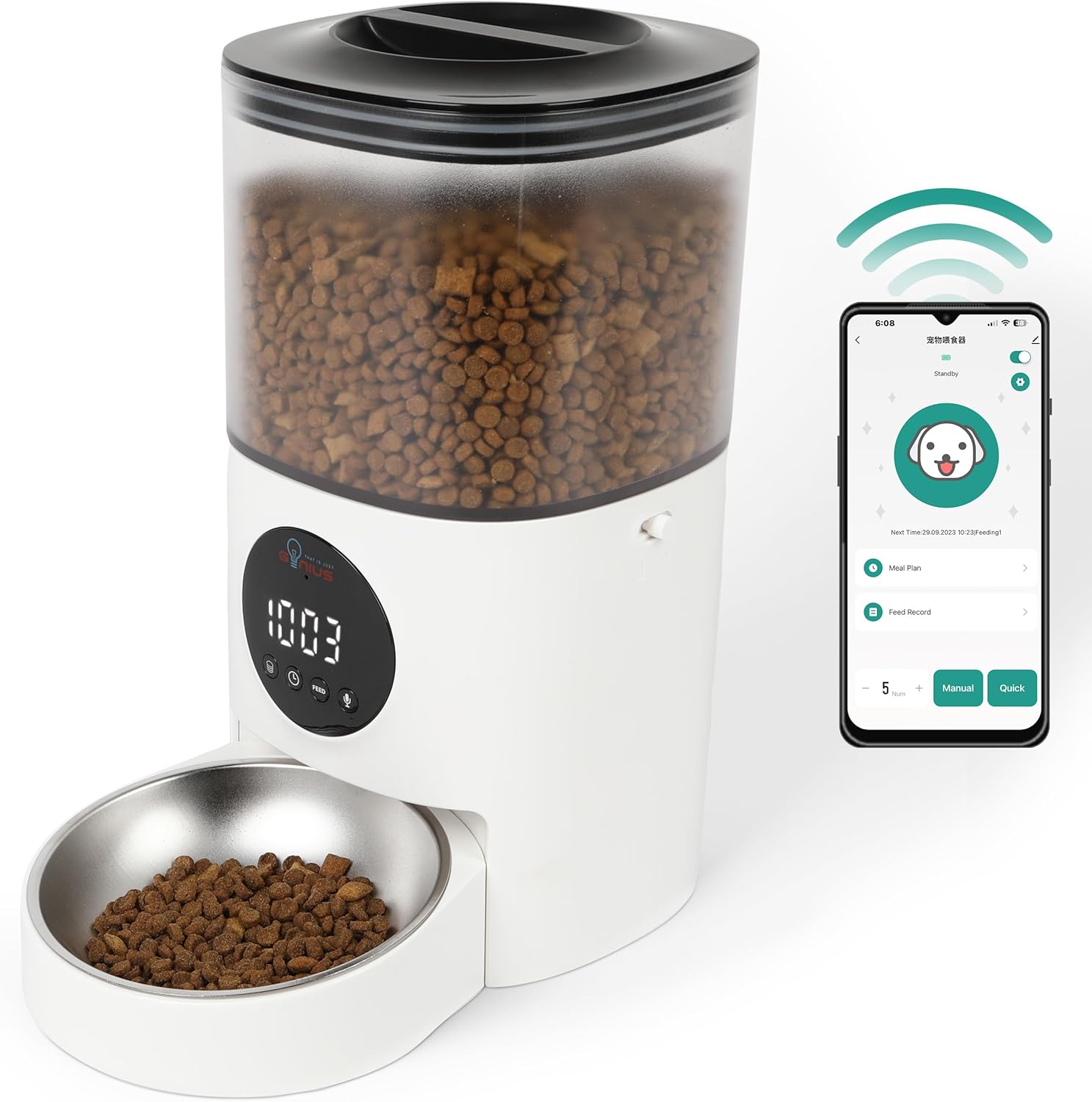 Genius Automatic Cat & Dog Dry Food Dispenser WiFi Enabled Timed Pet Feeder with App Control