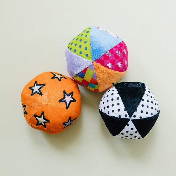 Genius Babies - Set of 3 Montessori Balls with Chime, Rattle, Crinkle in Multicolor
