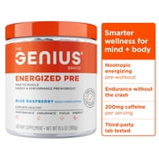 Genius Energized Pre Workout Powder   Caffeine Infused Pre-Workout Booster Supplement with Beta Alanine & Alpha GPC - 200mg Caffeine, 20 Servings, Blue Raspberry