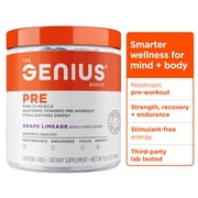 The Genius Brand Genius Pre - Clean Pre-Workout Powder for Energy, Focus & Fitness Support - No Artificial Flavors, Preservatives, or Proprietary Blends - Non-GMO - 20 Servings - Grape Limeade