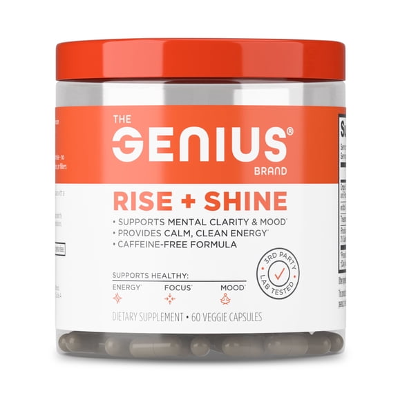 The Genius Brand Rise + Shine Nootropic Cordyceps & Rhodiola Rosea Caffeine-Free Energy & Mood Support Focus, Clarity & Emotional Balance 30 Servings