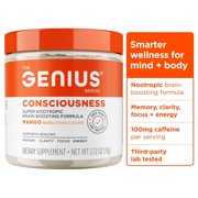 Genius Consciousness, Super Nootropic Brain Supplement Powder, Mango - Boost Focus, Cognitive Function, Concentration & Memory Booster - Alpha GPC & Lions Mane Mushroom for Neuro Energy & IQ