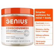 Genius Consciousness, Super Nootropic Brain Supplement Powder, Mango - Boost Focus, Cognitive Function, Concentration & Memory Booster - Alpha GPC & Lions Mane Mushroom for Neuro Energy & IQ