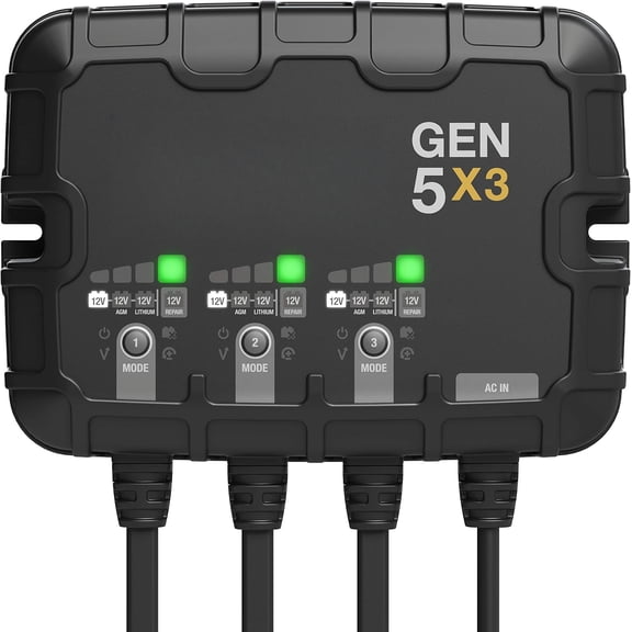 Genius GEN5X3: 3-Bank, 15A Onboard Battery Charger - 5A Per Bank, 12V Waterproof Marine Charger with Overcharge Protection & Temperature Compensation – for Lead-Acid & Lithium Batteries