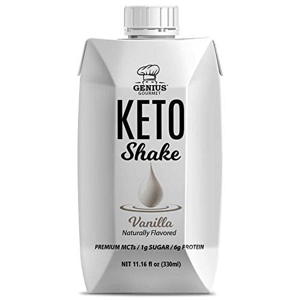 Genius Gourmet All Natural Keto Shakes Ready to Drink - Low Carb Keto Snacks to Go | Premium MCTs, 1g Sugar, 6g Protein (Vanilla, 12 Pack)
