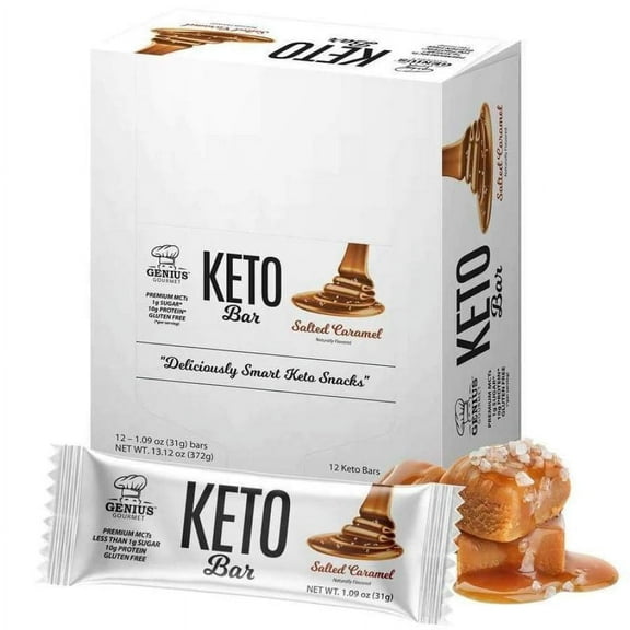 Genius Gourmet Keto Protein & Snack Bars - Salted Caramel (10 Bars)