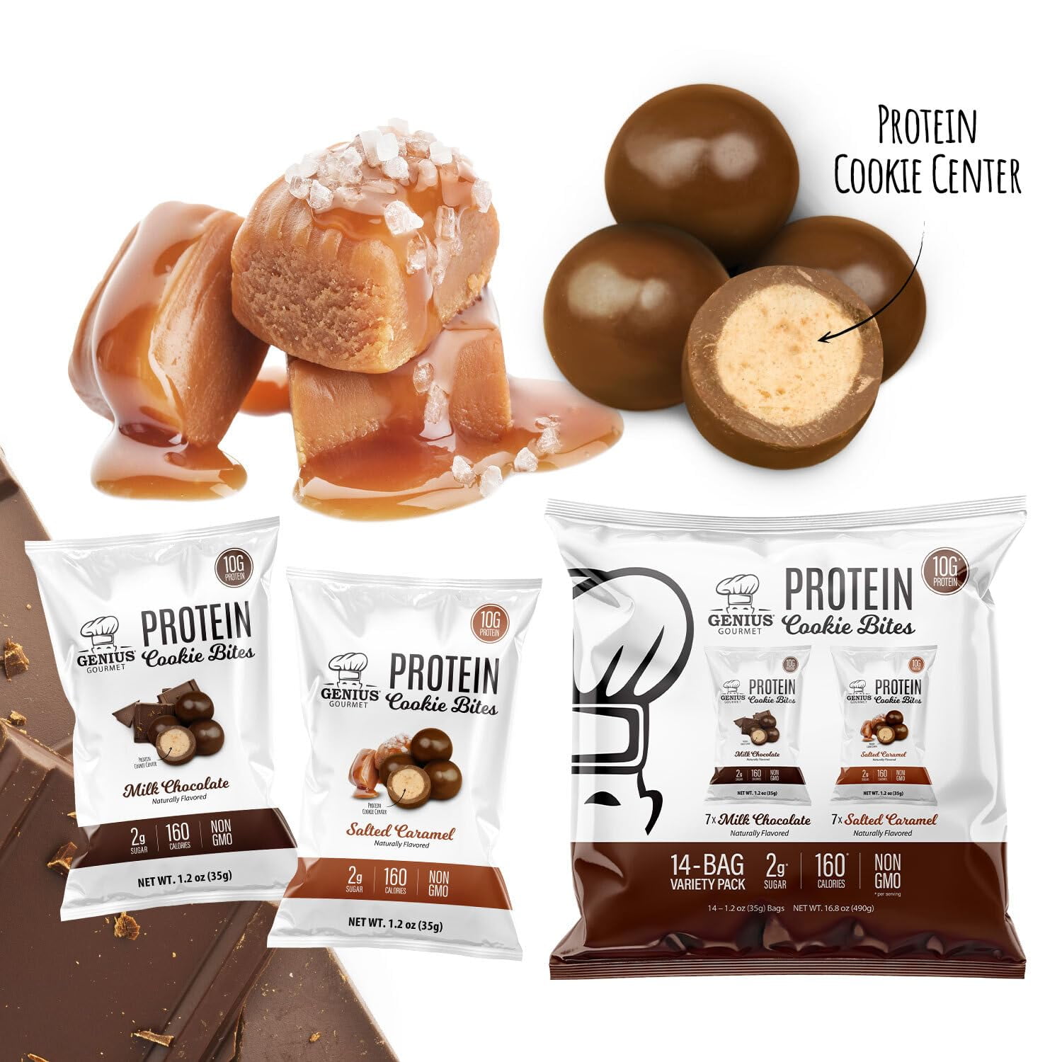 Genius Gourmet Protein Cookie Bites Variety Pack (7 Milk Chocolate, 7