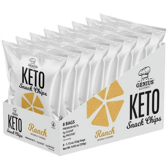 Genius Gourmet Protein Keto Chips, Low Carb, Gluten Free, Ranch, 8-pack