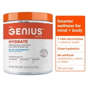 The Genius Brand Genius Hydrate - Electrolyte Supplement for Daily Hydration - Coconut Water - Sugar-Free - 8 Essential Minerals & Nutrients - Non-GMO - Blue Raspberry - 50 Servings