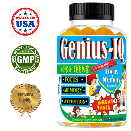 Genius-IQ Kids Brain Focus Memory Boost Vitamins, Focus Gummies for Kids & Teens 60 Count by Pro-Life Health