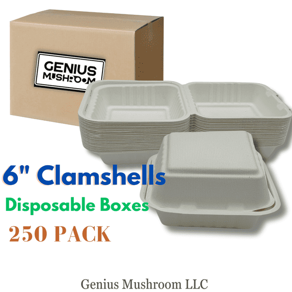 Genius Mushroom LLC Eco-Friendly Clamshell, Bagasse Box, 500-Count