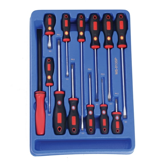 Genius Tools Screwdriver Set 13 Piece Slotted and Phillips Assorted Sizes Ergonomic Anti-Slip Handles Durable Chrome Vanadium Steel - MS-013SP