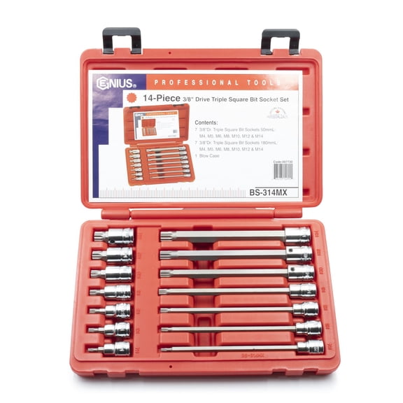 Genius Tools 14 Piece 3/8" Dr. Triple Square Bit Socket Set - BS-314MX