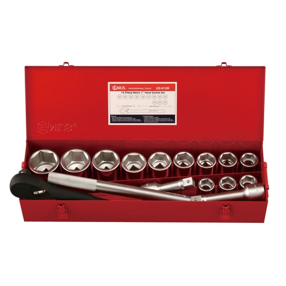 Genius Tools 15 Piece 1" Dr. Metric Hand Socket Set (CR-Mo) - GS-815M